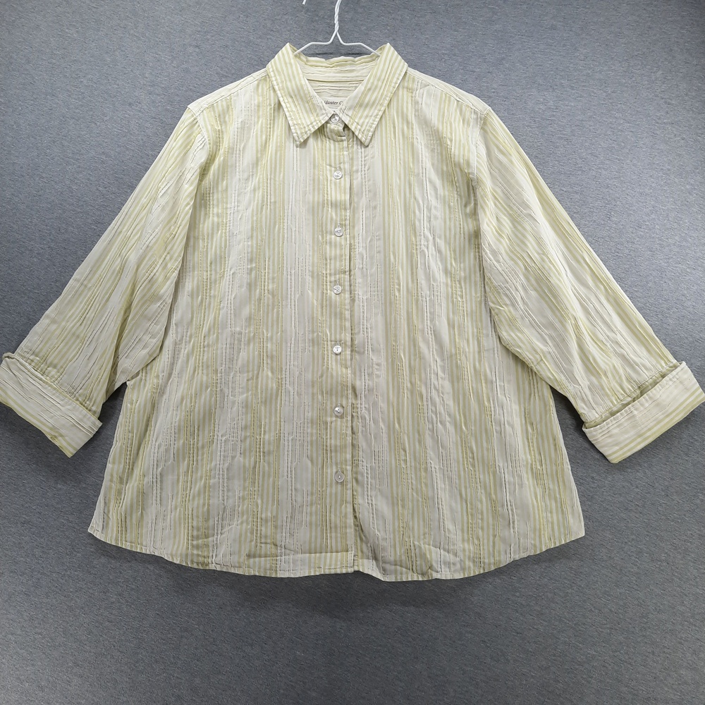 Coldwater Creek Blouse Womens XL Green Stripe Collared 3/4 Sleeve Button Top